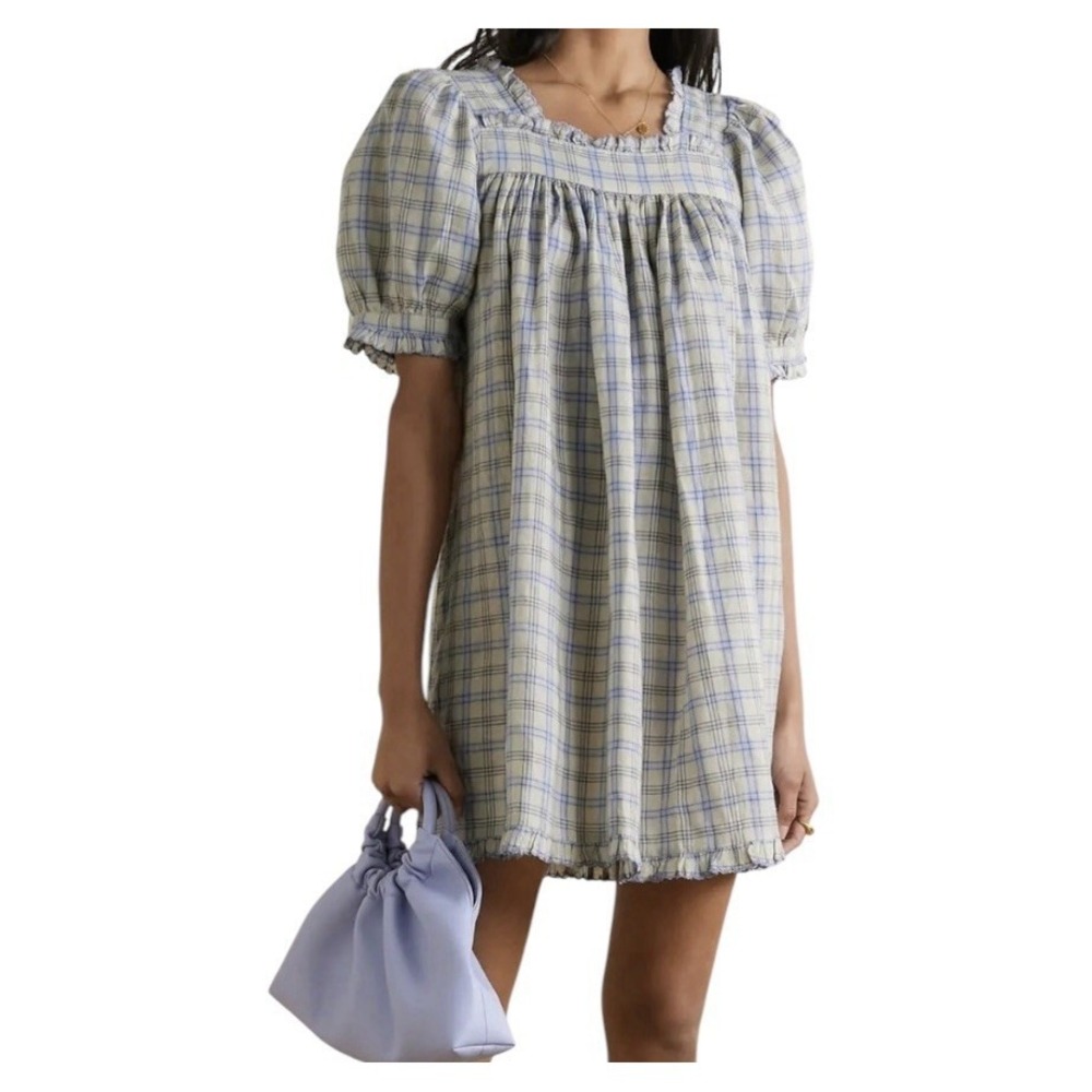 Doen Frede Mini Dress Women's XS Plaid Short Sleeves Babydoll Coquette NWOT